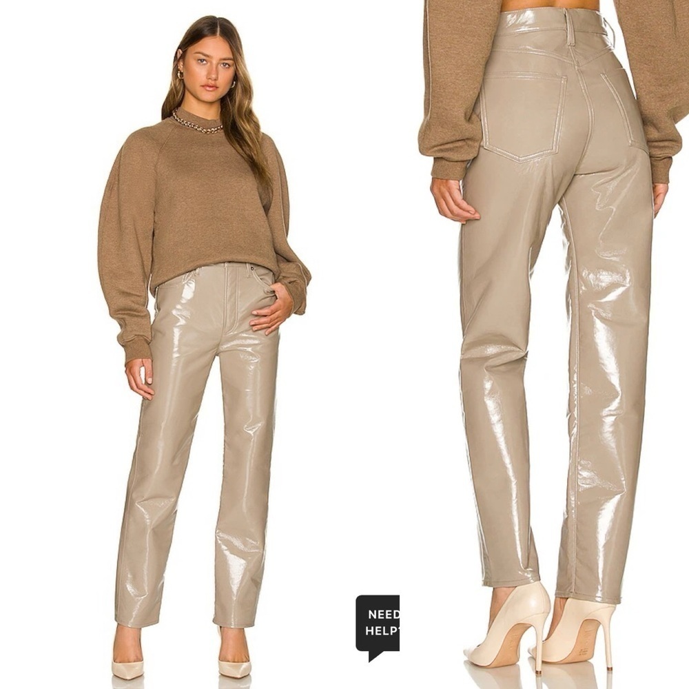 NWT Agolde Sz 31 Recycled Leather 90's Pinch Waist Pants Quail Beige Patent $378